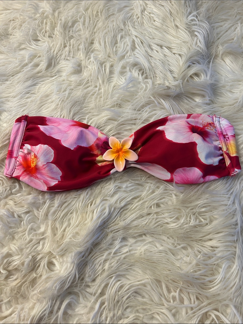 Strapless Floral Bandeau Swim Top in Burgundy
